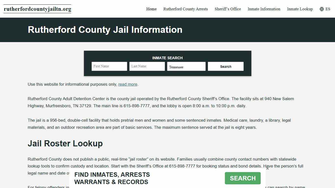 Rutherford County, TN Jail Roster, Inmate Info