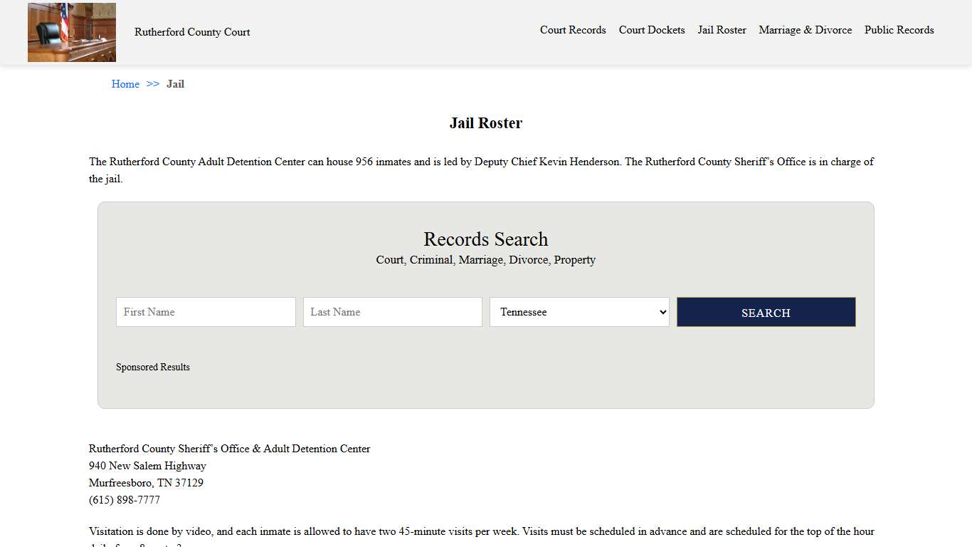 Jail Roster | Rutherford County Court