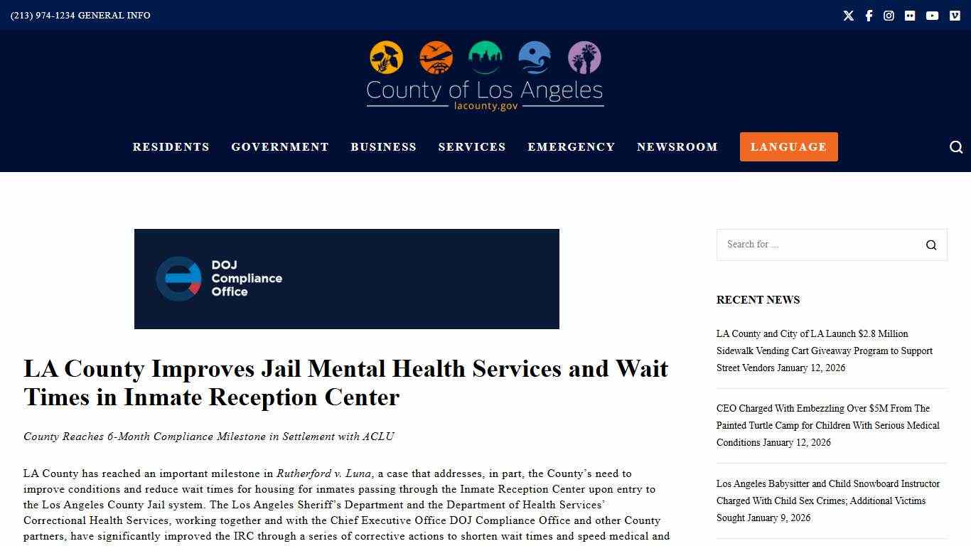 LA County Improves Jail Mental Health Services and Wait Times in Inmate Reception Center – COUNTY OF LOS ANGELES