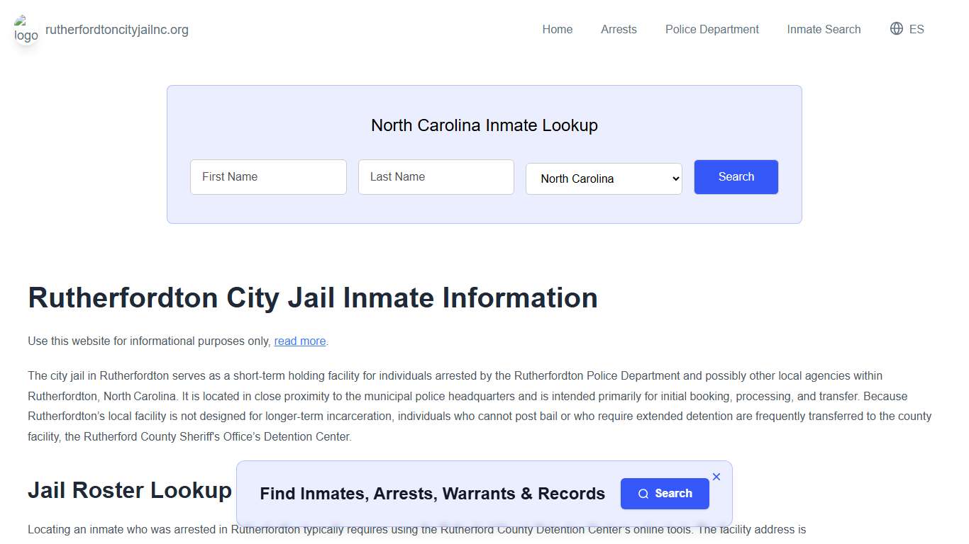 Rutherfordton Jail, NC Inmate Roster, Municipal Jail Info